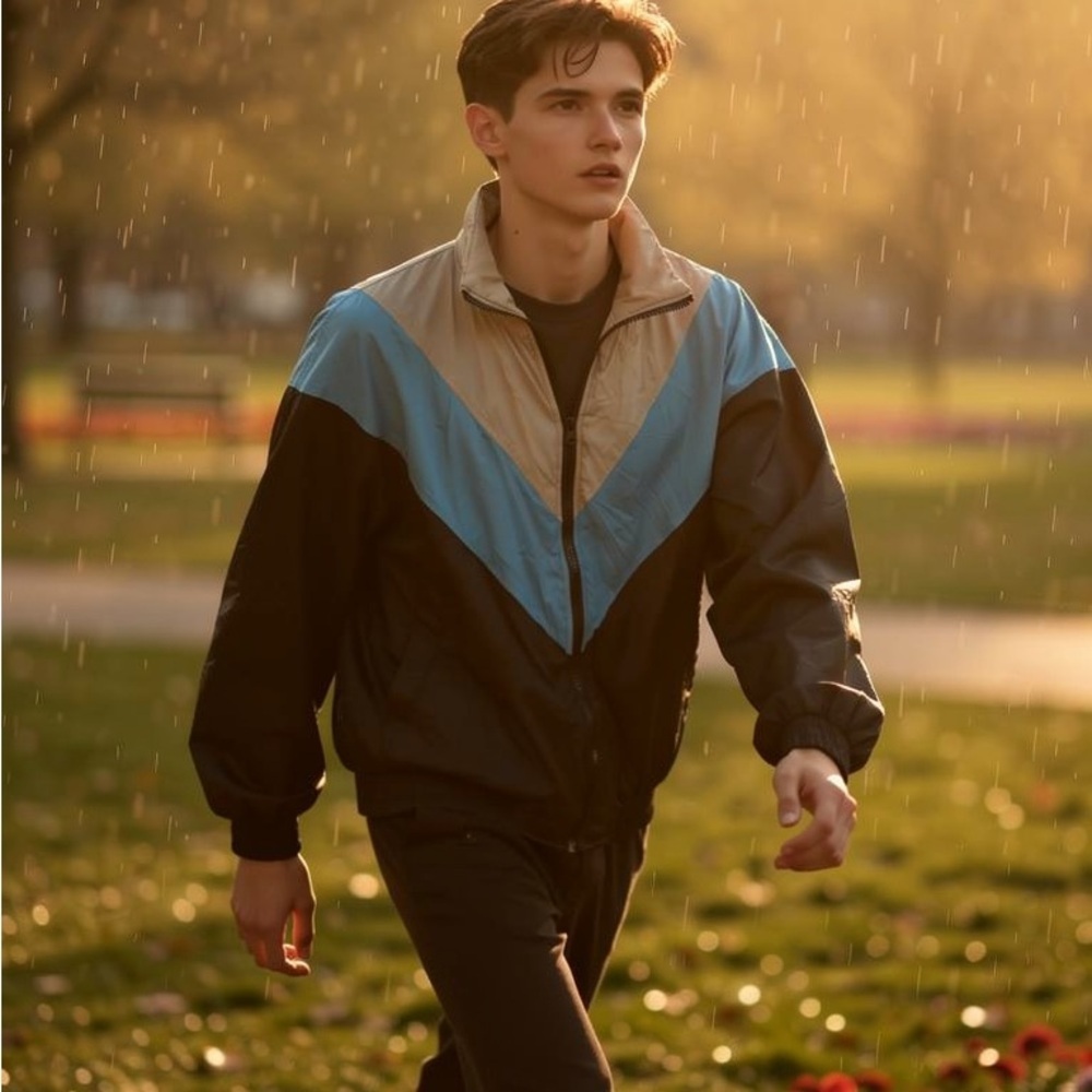 Forever 21 - Retro Blue and Tan Men's Windbreaker